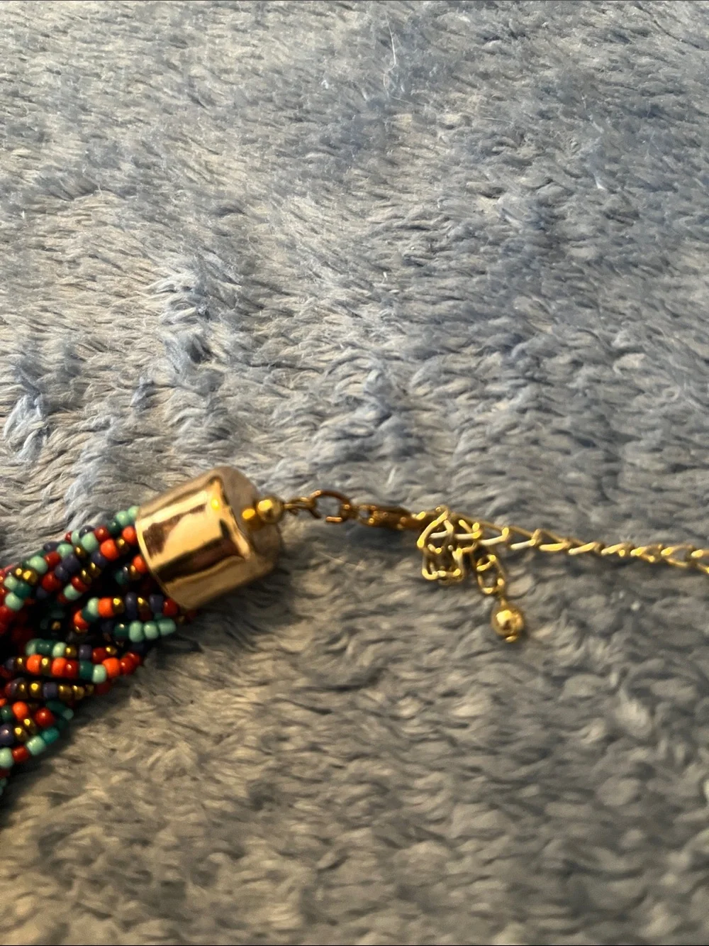 Multicolor Braided Seed Bead Collar Necklace with Gold Accents